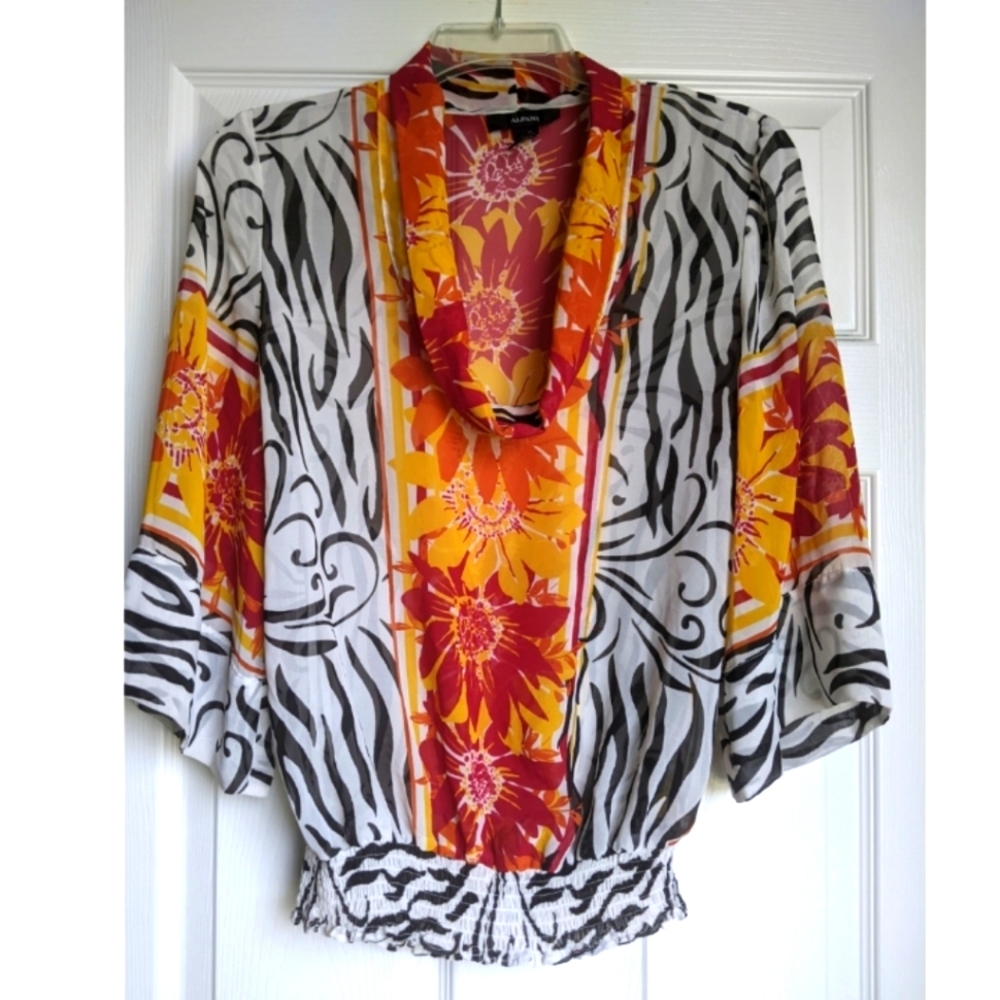 Alfani sheer blouse zebra floral print size 2